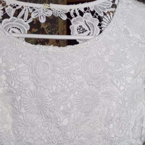 Lulu's white lace open back dress. - Picture 16 of 16
